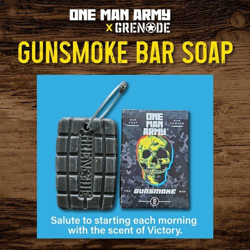 GRENADE Gunsmoke Bar Soap for Men Grooming, Body and Face Natural Cleanser, Fresh Masculine Scent, Gift for Armed Forces and Military Enthusiasts, American Made, 4 Pack