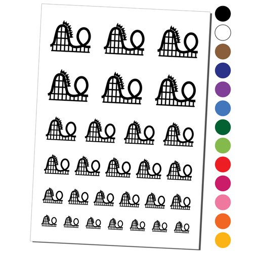 Roller Coaster Amusement Park Temporary Tattoo Water Resistant Fake Body Art Set Collection - Orange (One Sheet)