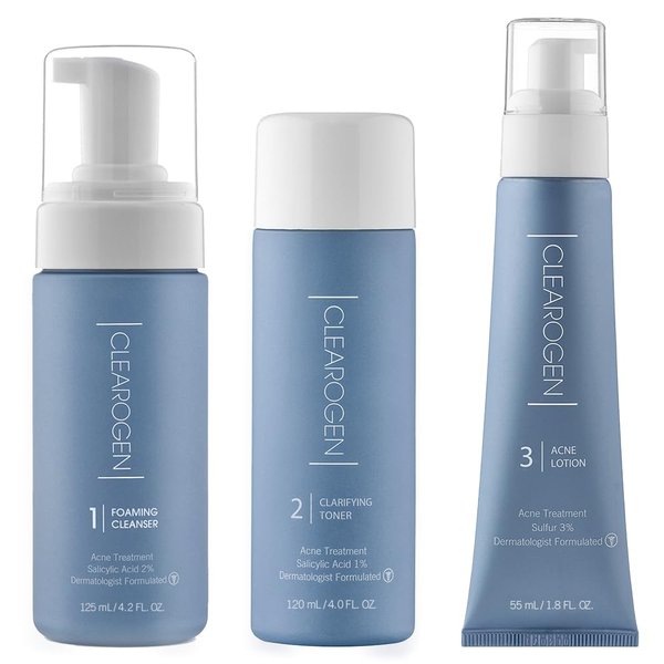 Clearogen Acne Treatment Kit, Acne Kit, Skin Care Acne, Acne Skin Care Set, Natural Anti-DHT Deluxe Set Sensitive Skin 3-Piece Set, 2-Month Supply