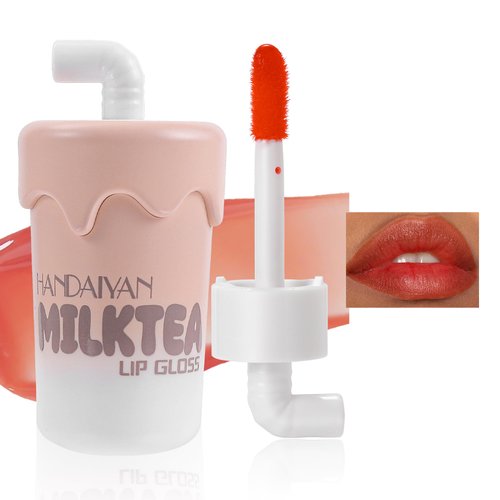 MIESCHER Milktea Lip Gloss Matte Finish, Long Lasting Hydrating Lip Tint Stain Natural Jelly Lipstick for Women Girls, Moisturizing Waterproof, Transfer-Proof, Highly Pigmented, 02 Strawberry Ade