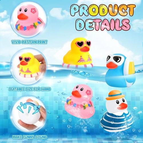 Honoson 48 Pcs Beach Rubber Duckies Mini Rubber Duck Bath Toys Float Funny Bathtub Squeaky Ducky for Pool Water Activity Christmas Holiday Classroom Birthday Party Favors(Colorful)