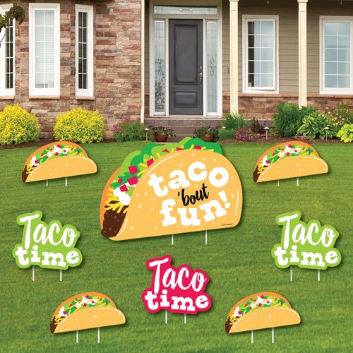Big Dot of Happiness Taco ‘Bout Fun - Yard Sign and Outdoor Lawn Decorations - Mexican Fiesta Yard Signs - Set of 8