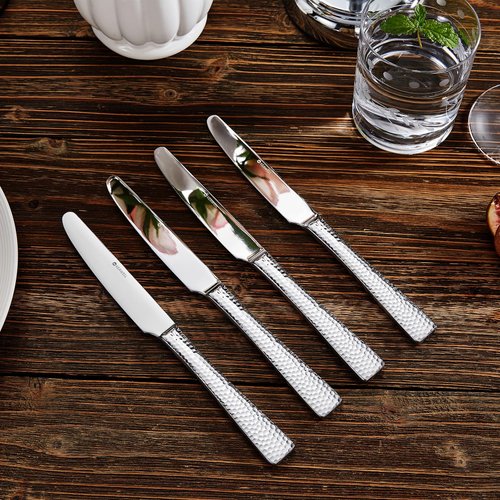 KEAWELL Premium 9.5" Louis Dinner Knives, Set of 4, Stainless Steel Dishwasher Safe, Serrated Knives (Hammered)