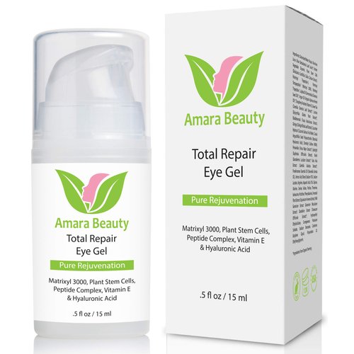Amara Beauty Eye Cream Gel for Dark Circles and Puffiness with Peptides &amp; Hyaluronic Acid, 0.5 fl...