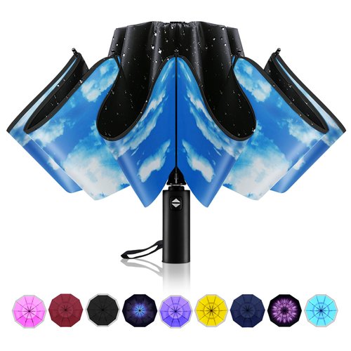 Trenovo Inverted umbrella, Windproof Travel Umbrella with Reflective Stripe, Reverse Compact Umbrella with Double Vented Canopy, Folding Portable Umbrella, Auto-open & Close Upside Down Umbrella