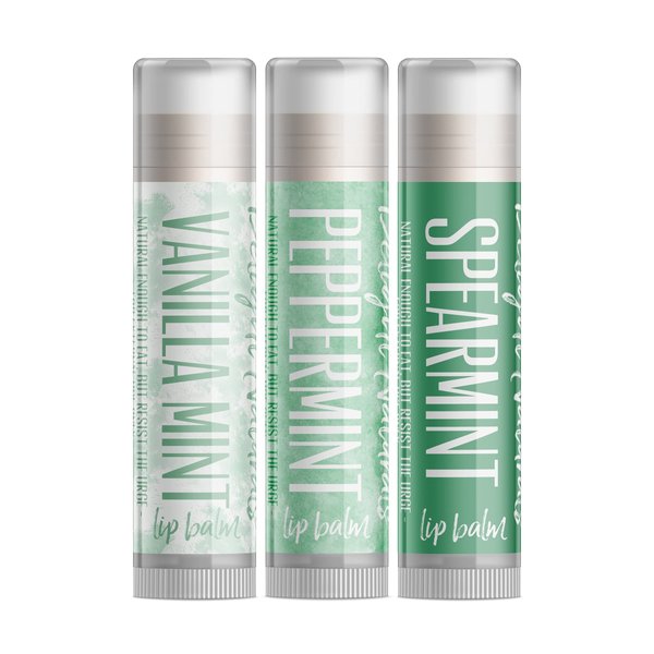 Delight Naturals Mint Kisses Lip Balm Gift Set - Vanilla Mint, Peppermint, and Spearmint