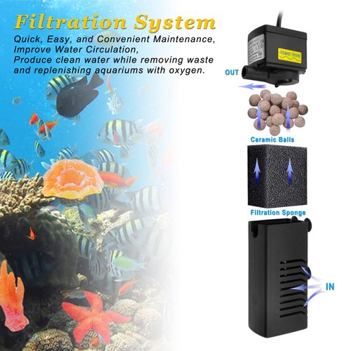 DOMICA Internal Aquarium Filter with Aeration System 100GPH 5W Power Filter for 5 to 15 Gallons Fish Tank, Submersible Fish Tank Filter