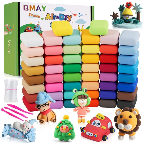 QMay Air Dry Clay 50 Colors-DIY Modeling Clay Starter Kit with Sculpting Tools, Great Gift for Artistic Kids