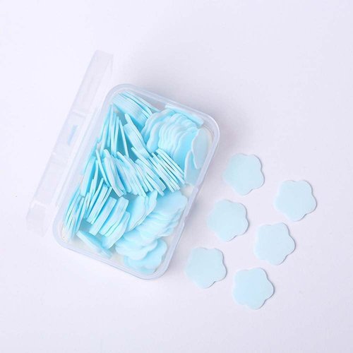 Rosojodg 100Pcs Blue Mini Portable Travel Soap Paper Sheets,Flower Shape Disposable Paper Soap Flakes, Cleaning Washing Hand Toiletry Paper Soap Sheets Hand Wash