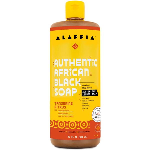 Alaffia Skin Care, Authentic African Black Soap, All in One Liquid Soap, Acne Face Wash, Moisturizing Body Wash, Shampoo, Shaving Soap, Shea Butter, Tangerine Citrus 32 Fl Oz