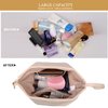 Abiudeng Makeup Bag, Double Layer, Portable Travel Leather Roomy Toiletry Cosmetic Bag for Women and Girls, White
