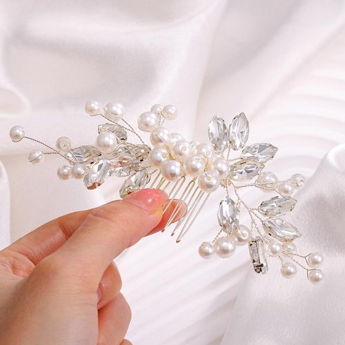 Foyte Pearl Bridal Hair Comb Crystal Bride Wedding Hair Combs Silver Rhinestone Hair Clip Bridesmaid Hair Accessories for Women