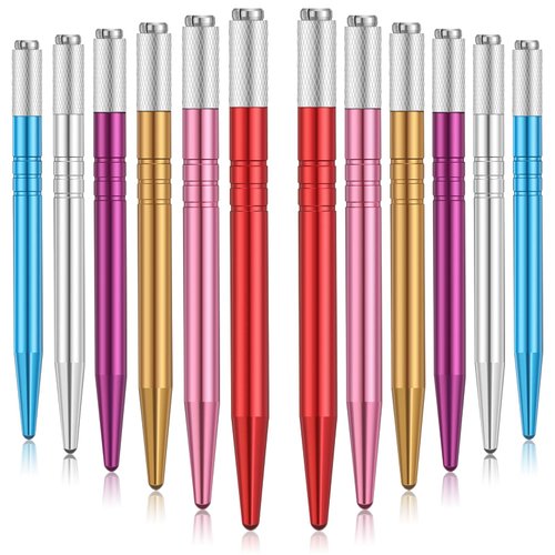12 Pieces Microblading Pens Manual Tattoo Microblade Pen Manual Microblade Needle Holder Tattoo Machine Disposable Eyebrow Microblading Pens for Permanent Makeup Tattoo Supplies, 6 Colors