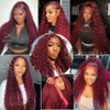 24 Inch Burgundy Lace Front Wigs Human Hair Wigs for Black Women 99J Deep Wave Wigs Glueless Wet and Wavy Red Colored Curly Human Hair Wig Pre Plucked 13x4 Transparent Lace Frontal Wigs 180% Density