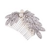 ALILANG Elegant Faux Pearl Silver Tone Crystal Rhinestone Leaves Bridal Hair Comb