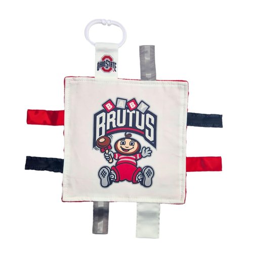The Ohio State University Crinkle Learning Lovey Sensory Plush Blanket - Tag Toys for Babies - Baby Stroller Toys - Sports Team Pride MVP Registry Gift w/Stroller Clip (8 x 8 Tag Toy)…
