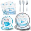 G1ngtar 96Pcs Baby It's Cold Outside Party Plates Supplies - Winter Hot Cocoa Tableware Decorations Cocoa Mug Disposable Paper Plates Napkins Forks for Christmas Birthday Baby Shower, Serves 24