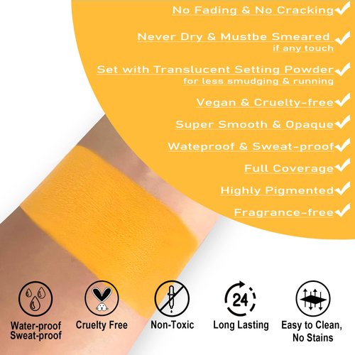 CCBeauty Yellow Face Body Paint Stick, Oil Foundation Makeup, Yellow Eye Black Sticks for Sports, Hypoallergenic Face Painting Kit for Halloween SFX Special Effects Stage Clown Cosplay Costume Party