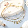 Layered Summer Choker Necklaces for Women, 14K Gold Plated Multi-Layer Paperclip Link Chain with Letter "Summer" Gold Conch Shell Starfish Blue Stone Ocean Charm Layering Design Chunky Chain Choker