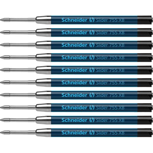 Schneider Slider 755 XB (Extra Broad) Ballpoint Pen Refill, 1.4 mm, ISO Format G2, Black Ink, Box of 10 Refills (175501)