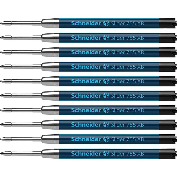 Schneider Slider 755 XB (Extra Broad) Ballpoint Pen Refill, 1.4 mm, ISO Format G2, Black Ink, Box of 10 Refills (175501)