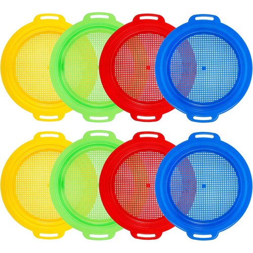 Suwimut 8 Pack Sand Sifter Sieves for Kids Beach Sand Toys, 9.75 x 8.75 Inch Plastic Sand Sifting Pan Sand Strainer for Gardening Digging Finding Treasure Shells Rocks, Gift Set Bundle for Boys Girls