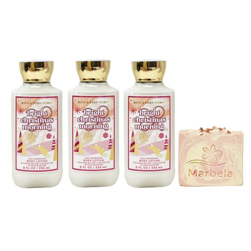 Bath & Body Works Bright Christmas Morning 3 Pack Daily Nourishing Body Lotion Set with a Himalayan Salts Springs Bar Soap - Full Size