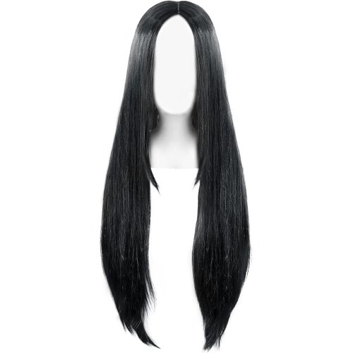 Ansho 75cm / 29.5 Inches Long Black Straight Wigs Middle Part No Bangs Women's Costume Wigs Synthetic Heat Resistant Hairpieces Cosplay Wig for Halloweern Party