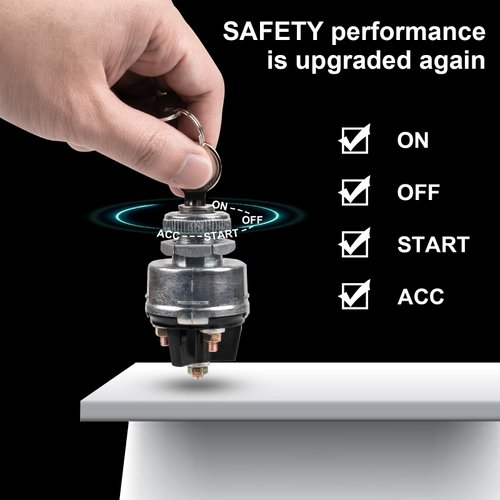 Ignition Switch with Key, Siasky 4 Position Universal Key Switch, Starter Switch 12V Fit Forklift, Car, Trailer, Tractor, Truck, Acc/Off/IGN/Start