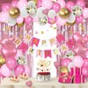 MSMANCY Pink Birthday Decorations for Women with HAPPY BIRTHDAY Banner Curtains Heart Star Balloons for 16th 18th 21st 30th 40th 50th 60th Birthday Party Supplies (Pink)