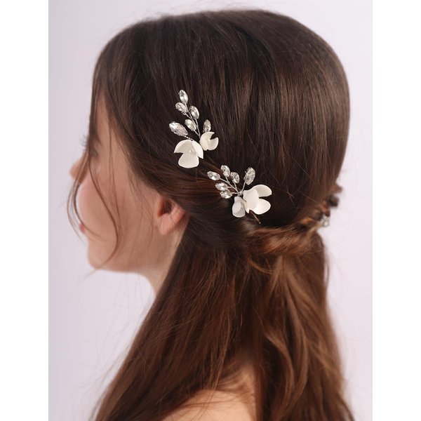 BERYUAN Bridal Flower Rhinestone Hair Pins Crystal Rhinestone Flowers Wedding Headpiece Silver Bridal Hair Pins Rhinestone Wedding Headband Silver Wedding Hair Accessories for Women Girls(2pcs)