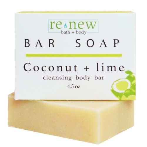 renew bath + body Natural Bar Soap, Coconut & Lime, Handmade in the USA by Cold Process with a Moisturizing Oil Blend Infused with Shea Butter - 3 Pack, 4.5 ounce bars