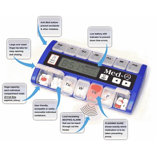 Amazin Pill Dispenser with Beeping Reminder, Flashing Guides and Liberty Cloth