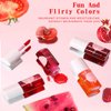 Pakivs 4 Colors Lip Tint Stain Set,Mini Water Lipstick,Korean Lip Gloss Moisturizing Natural,Long Lasting Waterproof,Multi-Use Lip and Cheek Tint(Apple& Strawberry& Watermelon& Cherry)