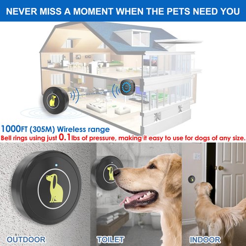 Lalolee Dog Doorbell, Dog Bell for Potty Training Wireless Doggie Door Bell for Dog Puppy Training Sliding Door/Go Outside Doorbell and Waterproof Touch Button