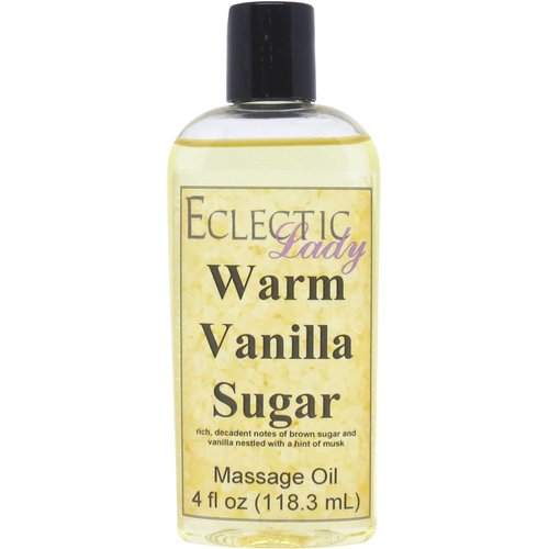Warm Vanilla Sugar Massage Oil, 4 oz, With Sweet Almond Oil and Jojoba Oil, Preservative Free, Perfect for Aromatherapy and Relaxation