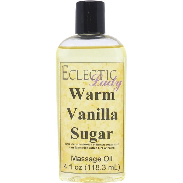 Warm Vanilla Sugar Massage Oil, 4 oz, With Sweet Almond Oil and Jojoba Oil, Preservative Free, Perfect for Aromatherapy and Relaxation