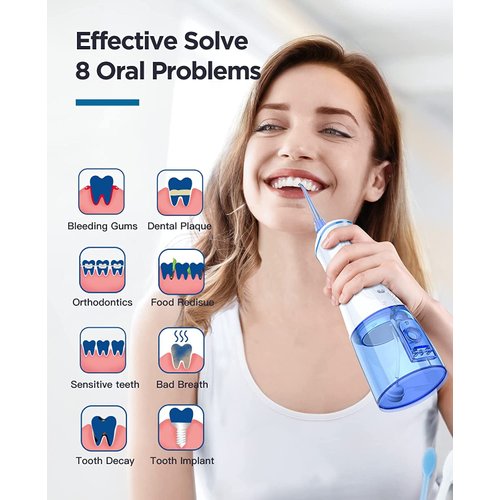 Water Dental Flosser Cordless for Teeth Cleaner,4 Modes 5 Jet Tips Dental Oral Irrigator,Rechargeable IPX7 Waterproof,Portable Teeth Cleaning Pick for Home Trave(White)