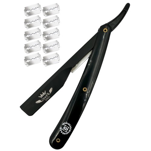 PROFESSIONAL STRAIGHT BARBER RAZOR CLEAN SHAVE + FREE BLADES STRAIGHT EDGE BLADE AFEITADO RAPADA USA SALON SHAVING CLASSIC STAINLESS STEEL (Black Razor Holder)