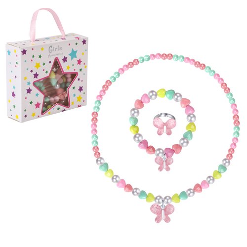 Girls Glitter Butterfly Jewelry Set - Toddler Butterfly Necklace Girls Pretend Plasy Toy Jewelry Box Set with Bead Necklace, Bracelet and Ring - Play Accessories - Ages 3+ Girl Birthday Gifts