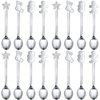 16 Pieces Christmas Spoon Set Christmas Stirring Spoon Creative Stainless Steel Coffee Spoon Tea Spoon Soup Spoon Dessert Spoon for Stirring Drink Mixing Milkshake Jam (4 Styles) (Silver)