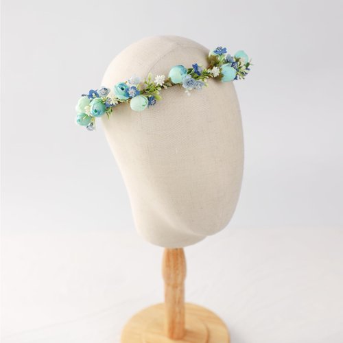 KorViSHOW Handmade Flower Crown Fairy Green Leaf Headpiece Floral Headband for Bridal Weeding Elf Wreath Girls Headdress Cosplay Photo Prop(Blue Style)