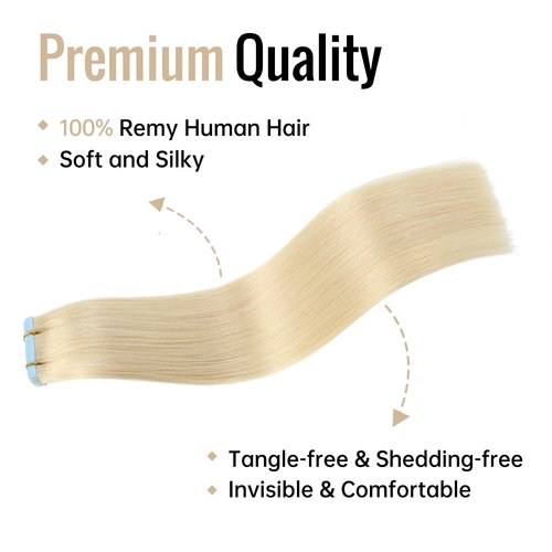 JESSBO Hair Extensions Real Human Hair Bleach Blonde 100% Remy Human Hair 14 inch 20pcs 40g/pack Straight Seamless Skin Weft Tape ins (14 Inch #613 Bleach Blonde)