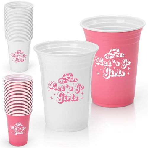 Nefelibata 50 Pack Let's Go Girls Party Plastic Cups 15OZ Cowgirl Party Disposable Tableware Bulk for Disco Cowgirl Bachelorette Party Supplies Rodeo Birthday Party Favors