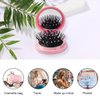 2 Pieces Folding Travel Mirror Hair Brushes, Pocket Hair Comb, Hair Brush with Mirror, Round Mini Hair Brush for Women and Girls (Pink)