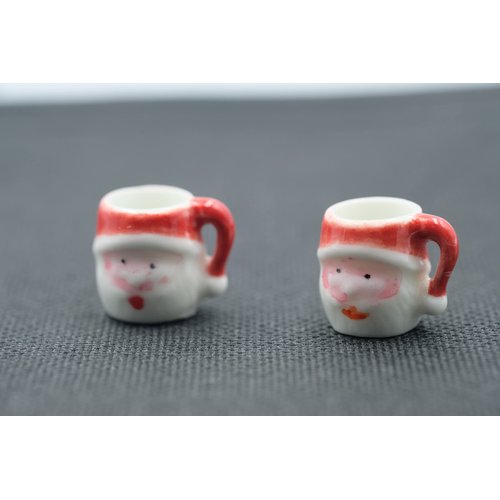 Christmas Santa Coffee Mugs Set of 2 Dollhouse Miniature Kitchen Perfect Ceramic Coffee Mugs
