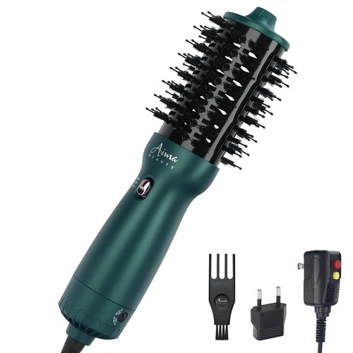 Aima Beauty Hair Dryer Brush Dual Voltage Trave Size Blow Dryer Brush Hot Air Brush with Oval Barrel 360°Airflow for Smooth, Frizz-Free Drying/Straightening/Voluming Negative Ionic, Dark Green