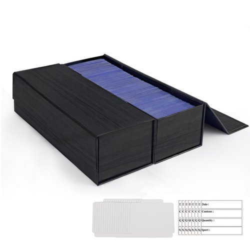 EBOAUSI Card box storage,Black oak grain Magnetic Closure Trading Card Storage Box with dividers and label for Baseball Card TCG/Magic/Mtg Storage and Collection-Box,Card Box Lay horizontally
