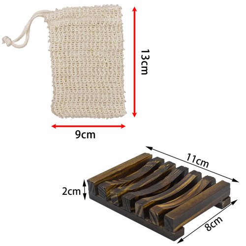 1 pari Soap Exfoliating Bag Natural, Soap Saver with Drawstring and Wooden Bead Holder,Exfoliating Loofah Pouch for Bathroom Shower