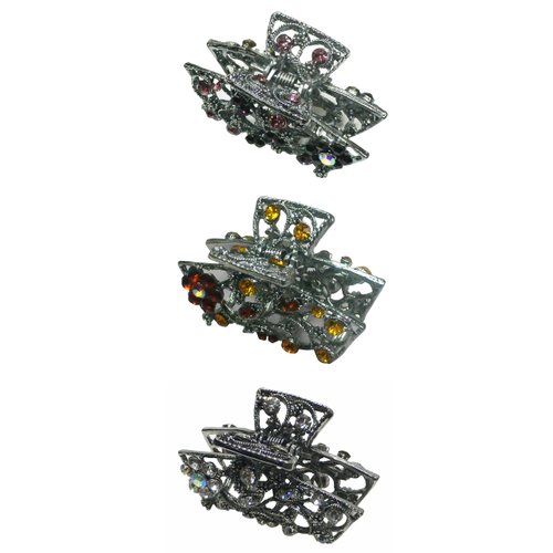 Set of 3 JCGY Crystal Metal Jaw Clip Hair Claws Distinctive Square Clip Design for Women Girls Updo Hair Styling-0354PurpleBrownCrystal